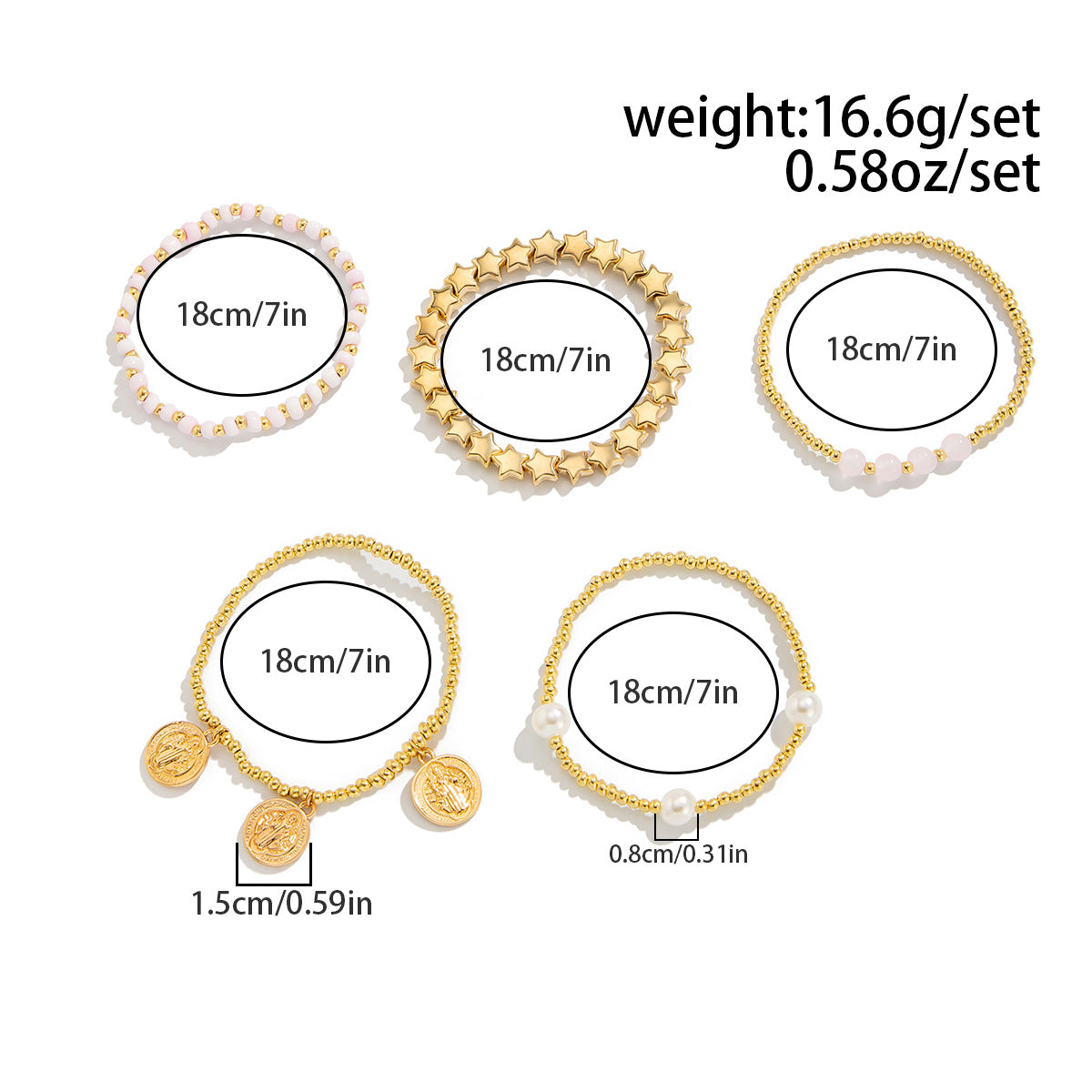 Star Charm Beaded Chain Bracelet — gold bracelet, view 8