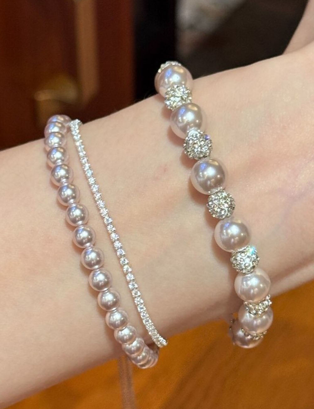 Double Layer Pearl Bracelet — white bracelet