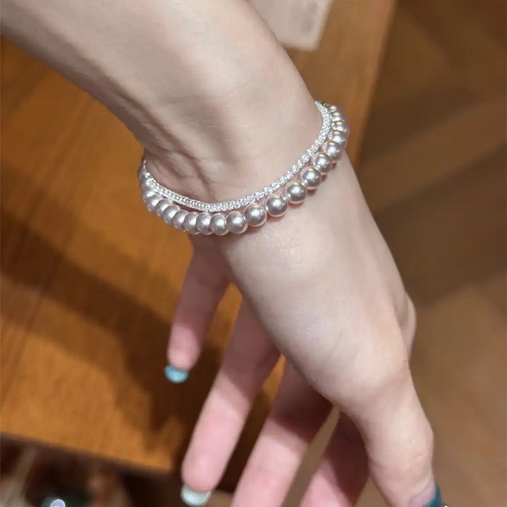 Double Layer Pearl Bracelet — white bracelet, view 2
