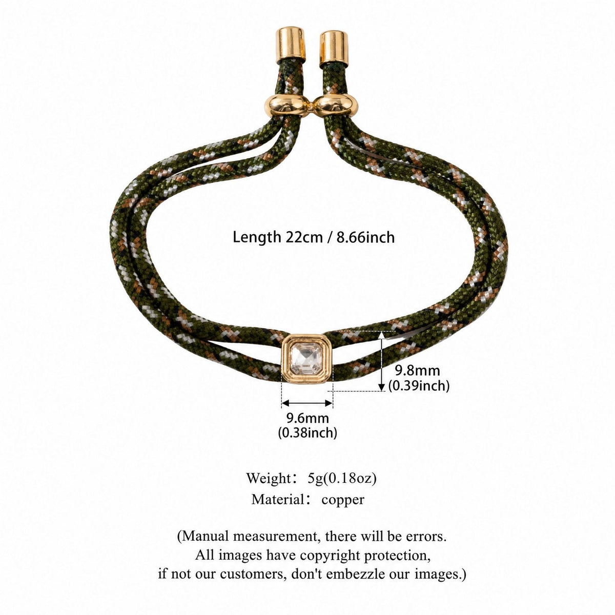 Square Rhinestone Rope Bracelet — bracelet, view 10