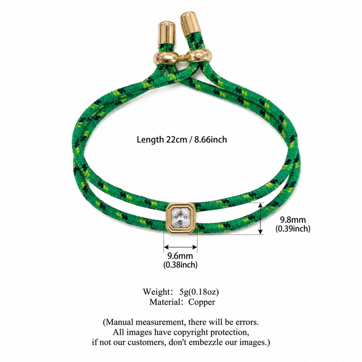 Square Rhinestone Rope Bracelet — bracelet, view 11