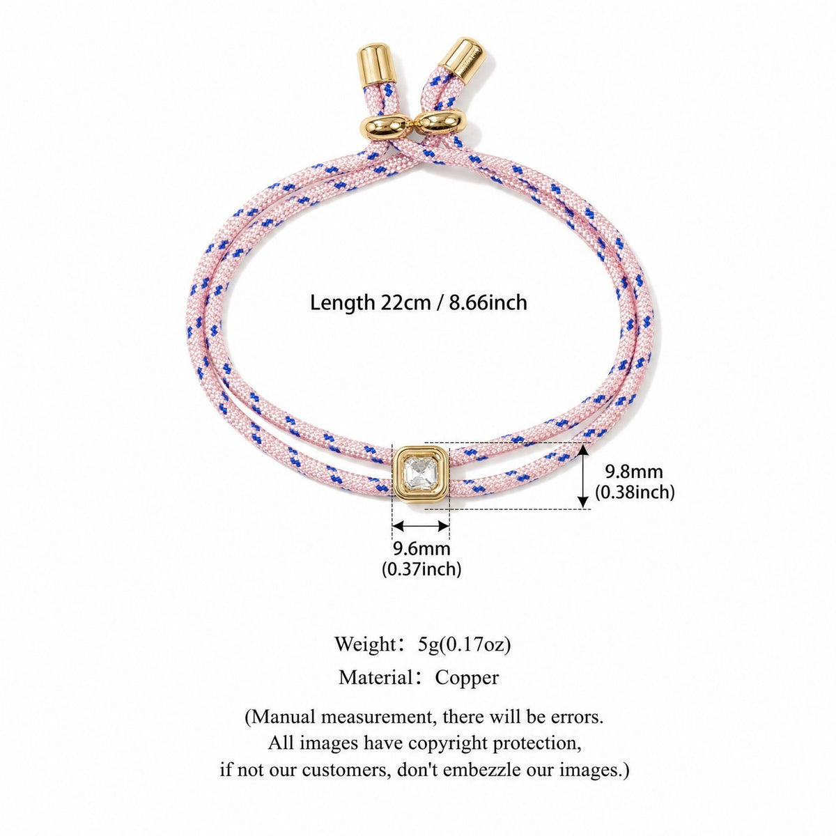 Square Rhinestone Rope Bracelet — bracelet, view 13
