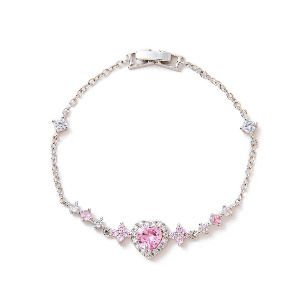 Rhinestone Heart Star Bracelet — silver bracelet, view 2