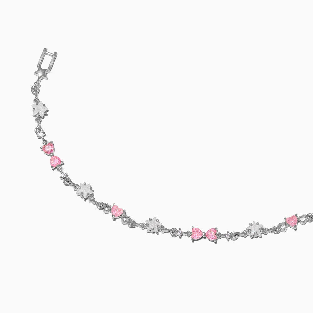Rhinestone Heart Star Bracelet — silver bracelet, view 4