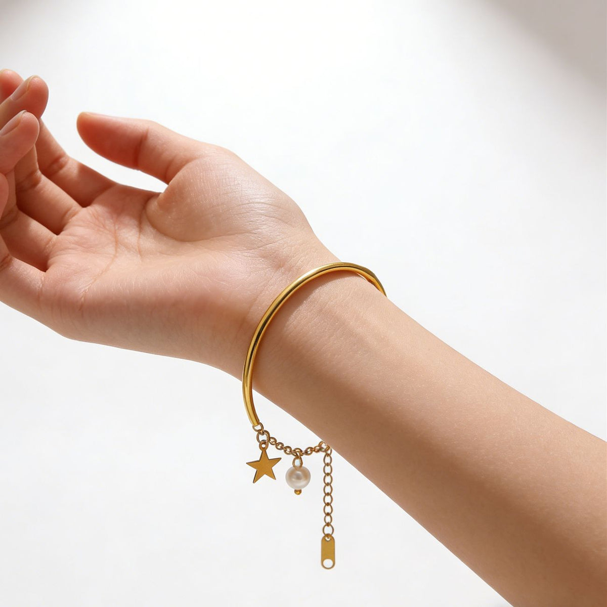 Star and Pearl Charm Bracelet — gold bracelet, view 2