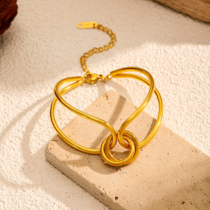 Knotted Geometric Gold Bangle — gold bracelet, view 3