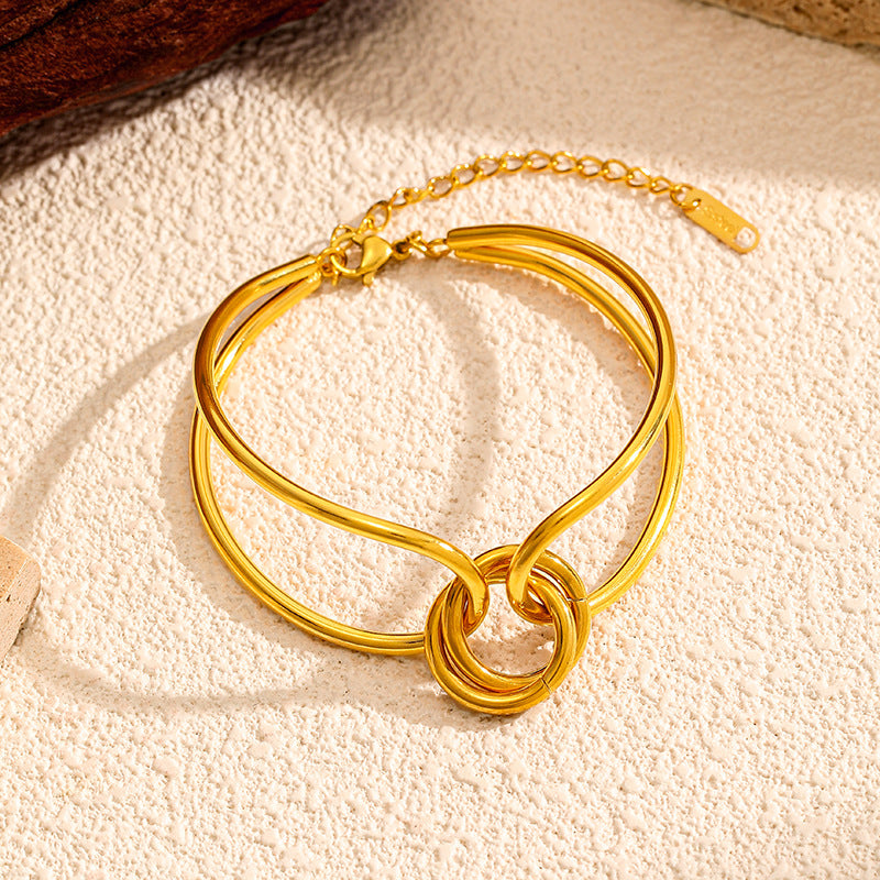 Knotted Geometric Gold Bangle — gold bracelet, view 4