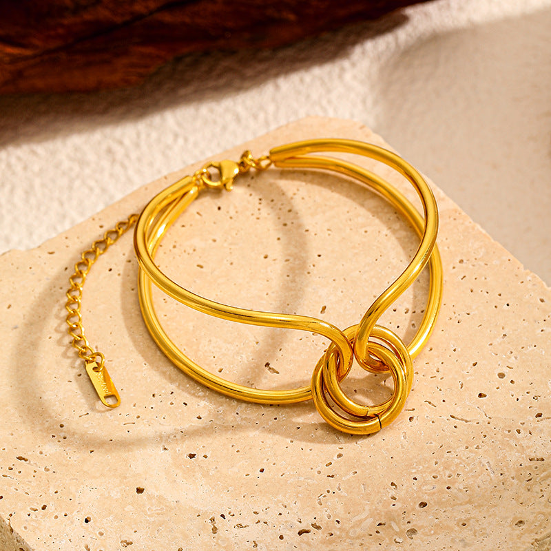 Knotted Geometric Gold Bangle — gold bracelet, view 5