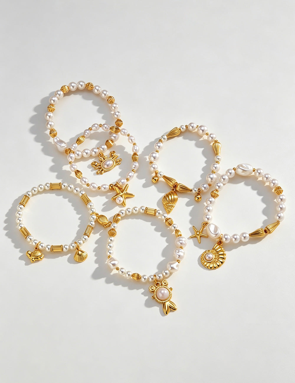 Pearl Chain Shell Bracelet — gold bracelet