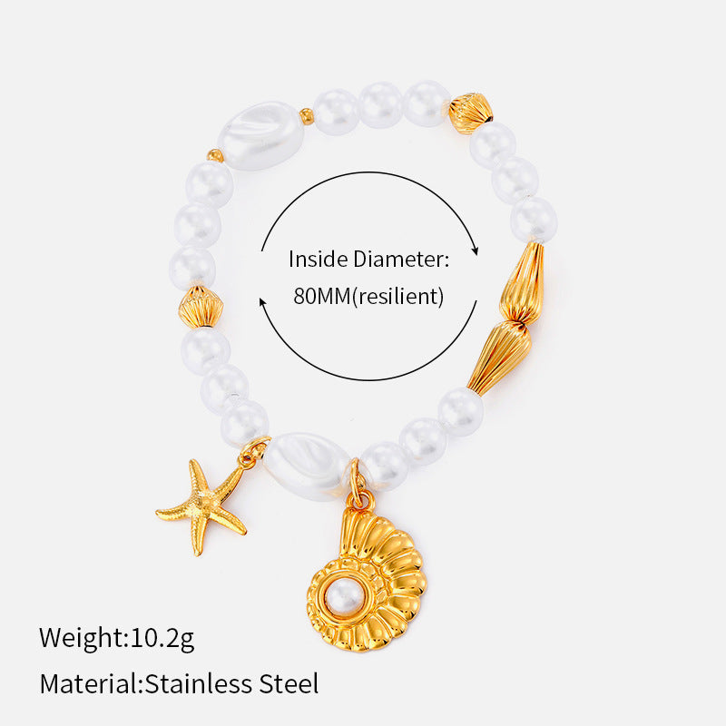 Pearl Chain Shell Bracelet — gold bracelet, view 6