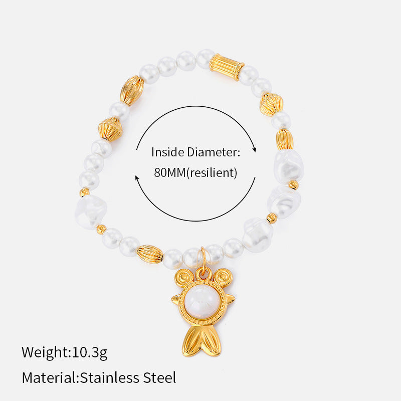 Pearl Chain Shell Bracelet — gold bracelet, view 8