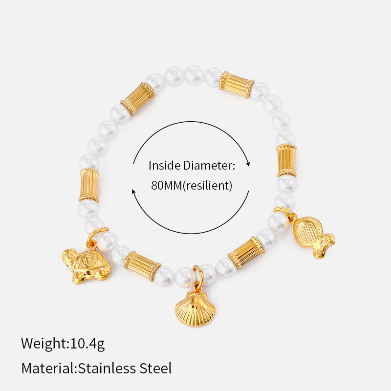 Pearl Chain Shell Bracelet — gold bracelet, view 10