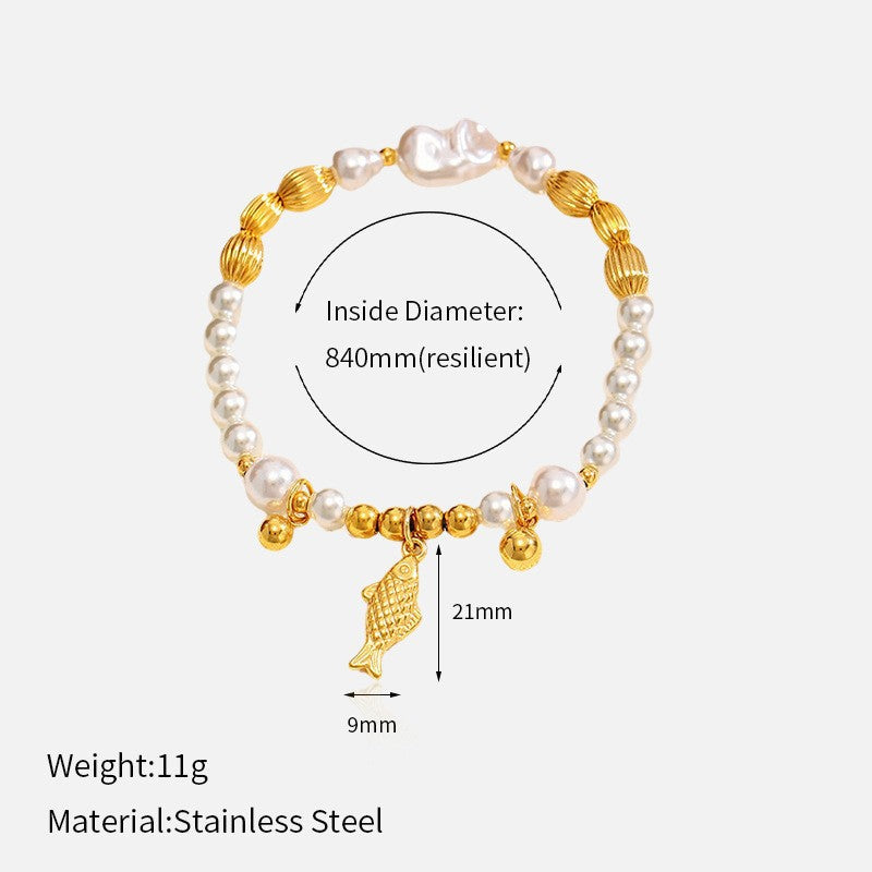 Pearl Chain Shell Bracelet — gold bracelet, view 11