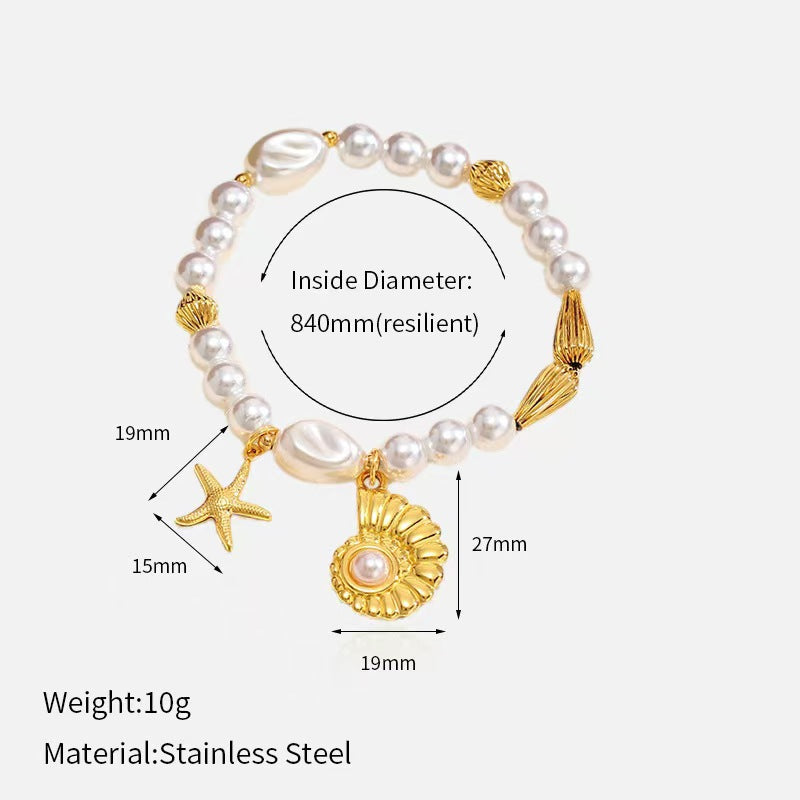 Pearl Chain Shell Bracelet — gold bracelet, view 12