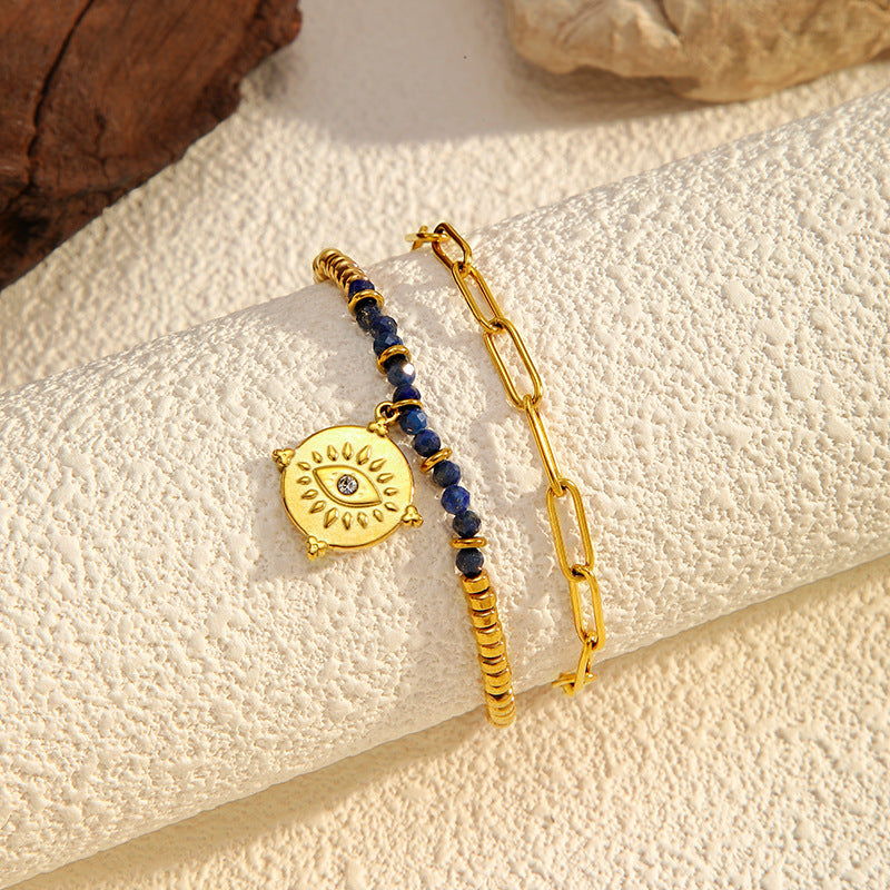 Double-Layer Beaded Zirconia Bracelet — gold bracelet, view 3