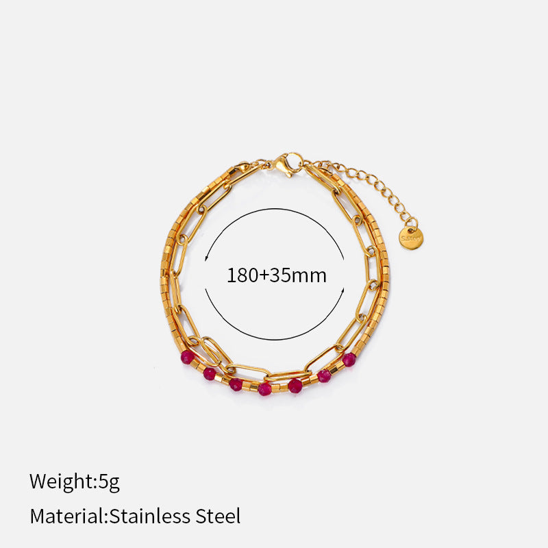 Double-Layer Beaded Zirconia Bracelet — gold bracelet, view 5