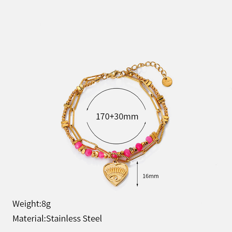 Double-Layer Beaded Zirconia Bracelet — gold bracelet, view 7