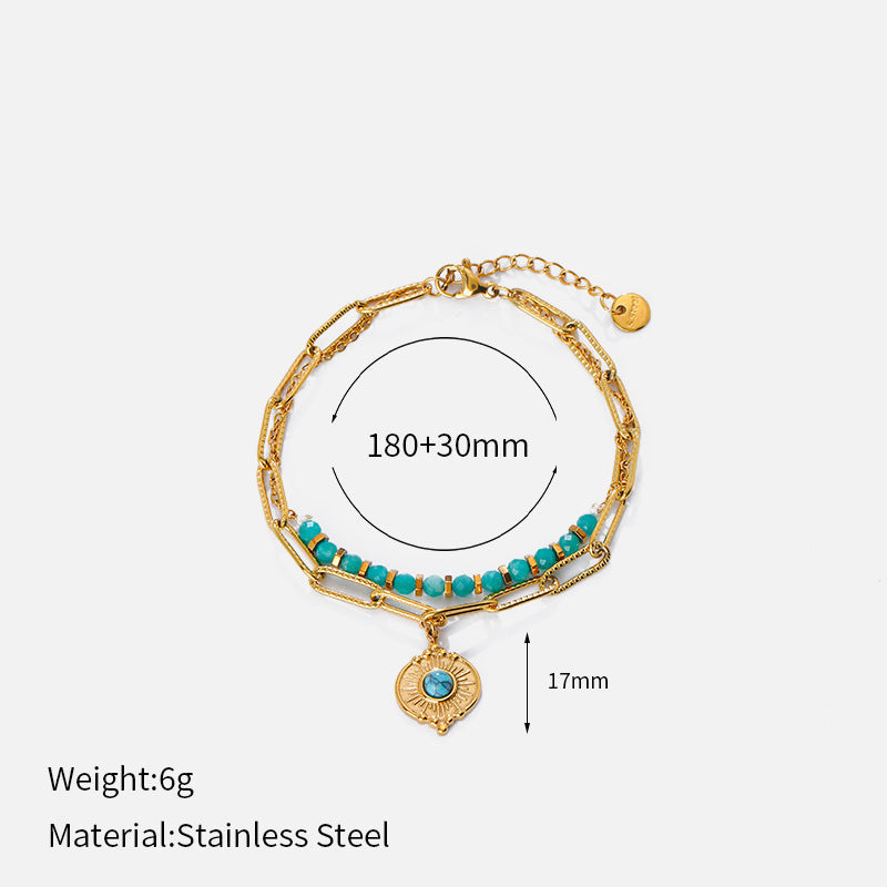 Double-Layer Beaded Zirconia Bracelet — gold bracelet, view 8