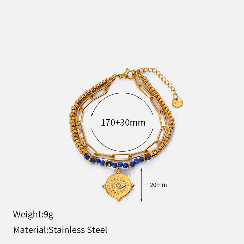Double-Layer Beaded Zirconia Bracelet — gold bracelet, view 9