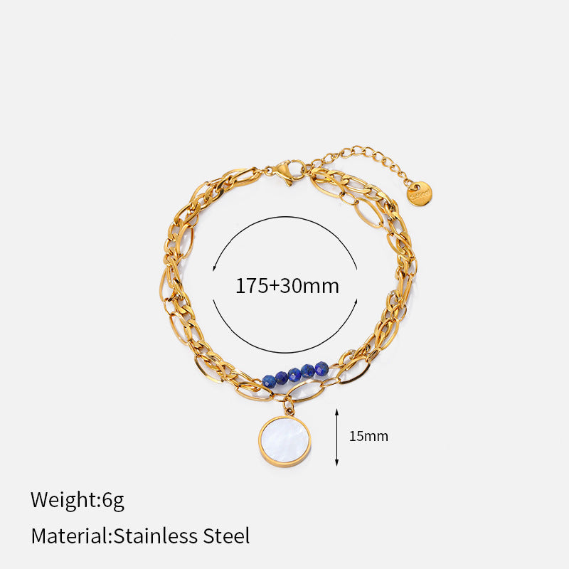 Double-Layer Beaded Zirconia Bracelet — gold bracelet, view 10