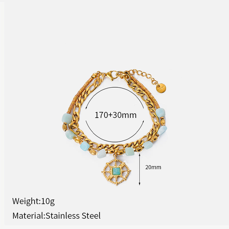 Double-Layer Beaded Zirconia Bracelet — gold bracelet, view 11