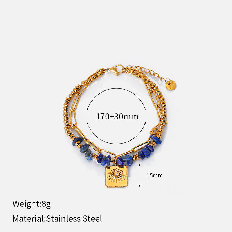 Double-Layer Beaded Zirconia Bracelet — gold bracelet, view 12