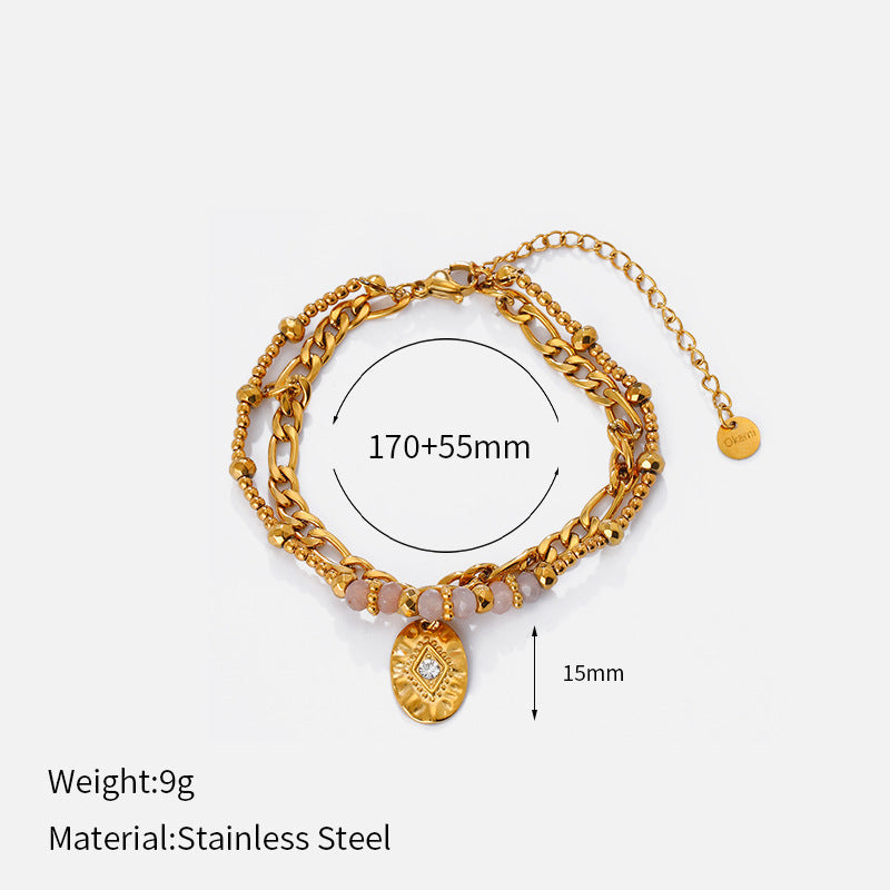 Double-Layer Beaded Zirconia Bracelet — gold bracelet, view 13
