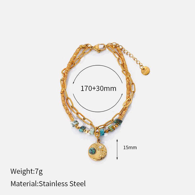Double-Layer Beaded Zirconia Bracelet — gold bracelet, view 14
