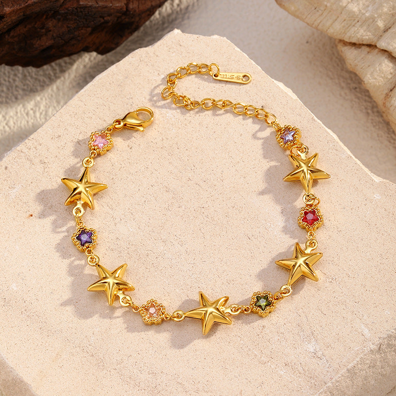 Star Flower Charm Bracelet — gold bracelet, view 2
