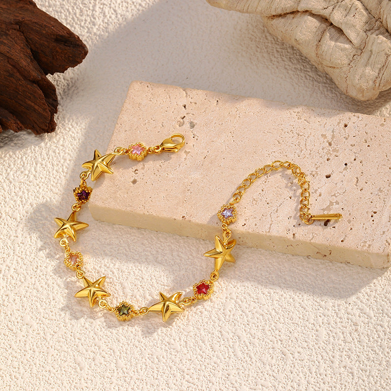 Star Flower Charm Bracelet — gold bracelet, view 4