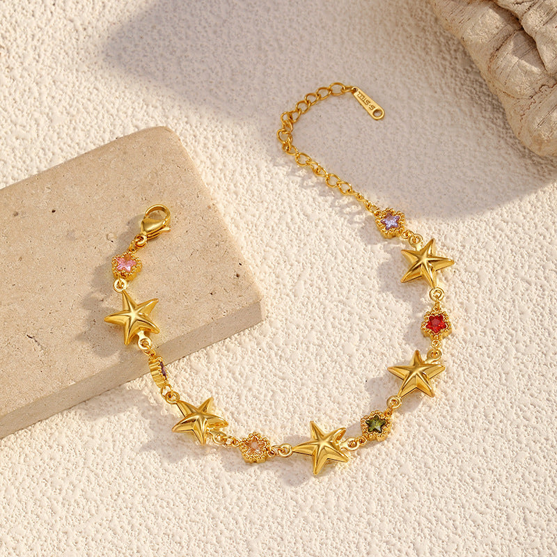 Star Flower Charm Bracelet — gold bracelet, view 5