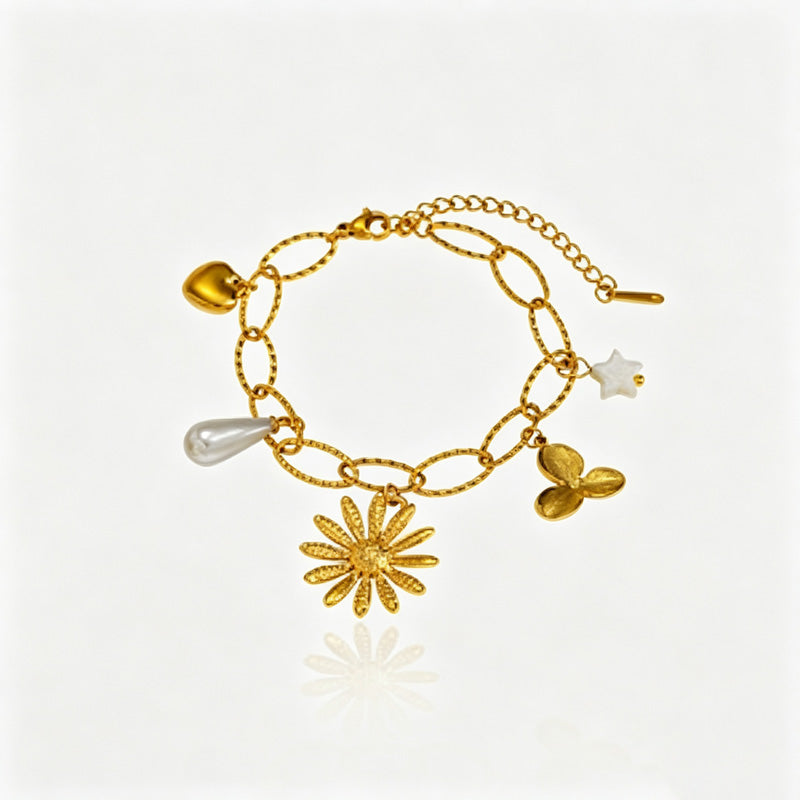 Star Flower Charm Bracelet — gold bracelet, view 7