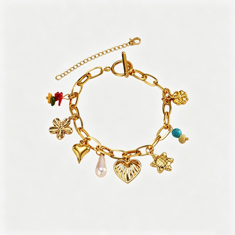 Star Flower Charm Bracelet — gold bracelet, view 8