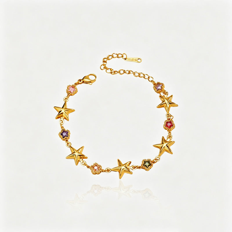 Star Flower Charm Bracelet — gold bracelet, view 9