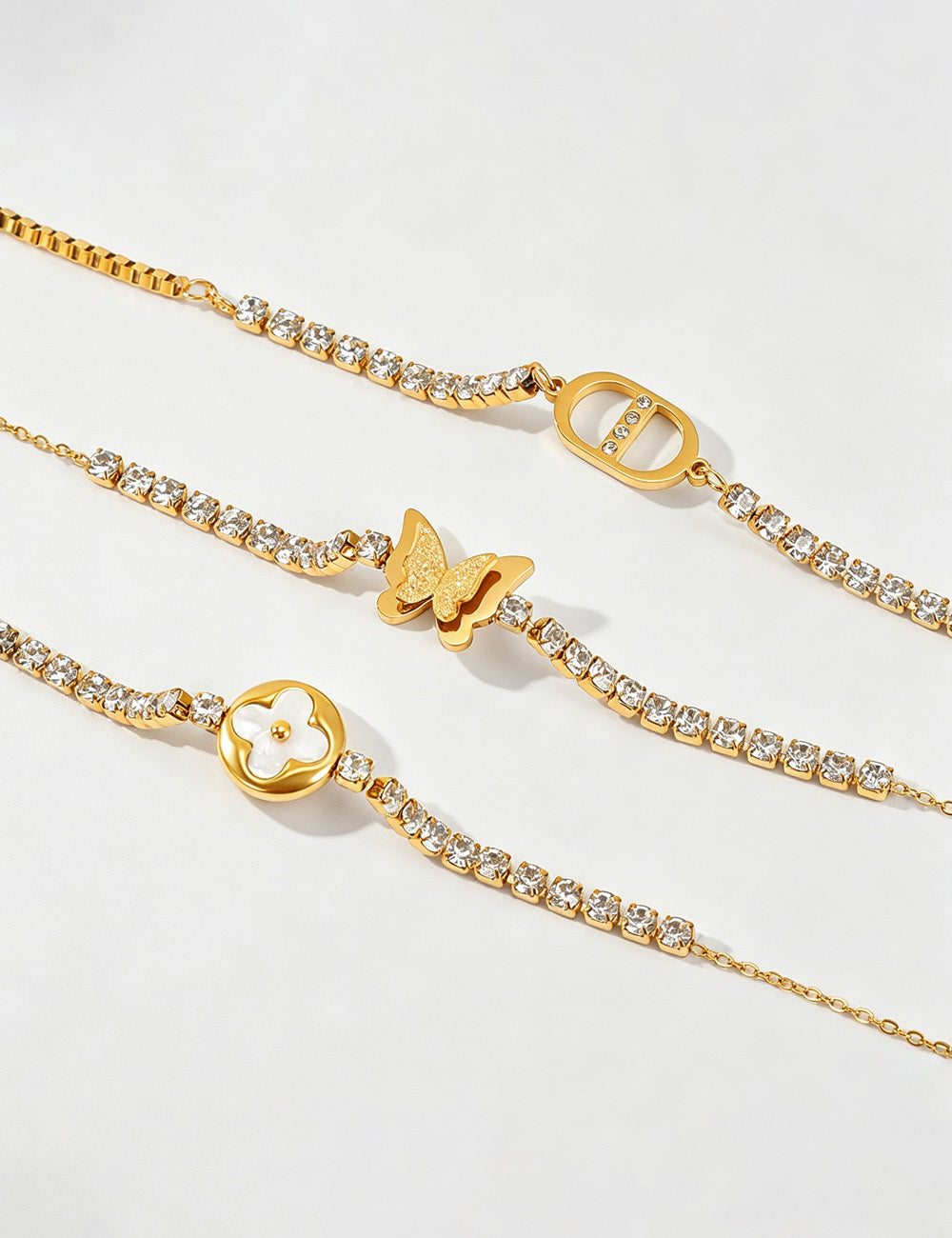 Clover Rhinestone Chain Bracelet — gold bracelet
