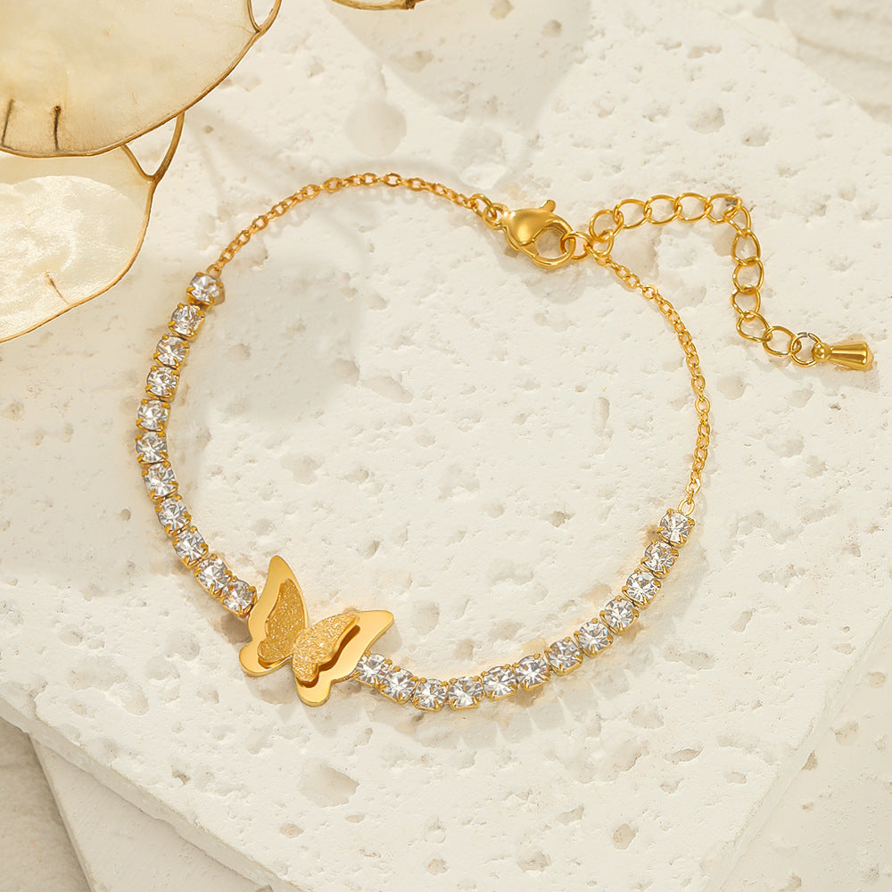 Clover Rhinestone Chain Bracelet — gold bracelet, view 4