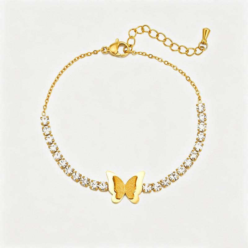 Clover Rhinestone Chain Bracelet — gold bracelet, view 5