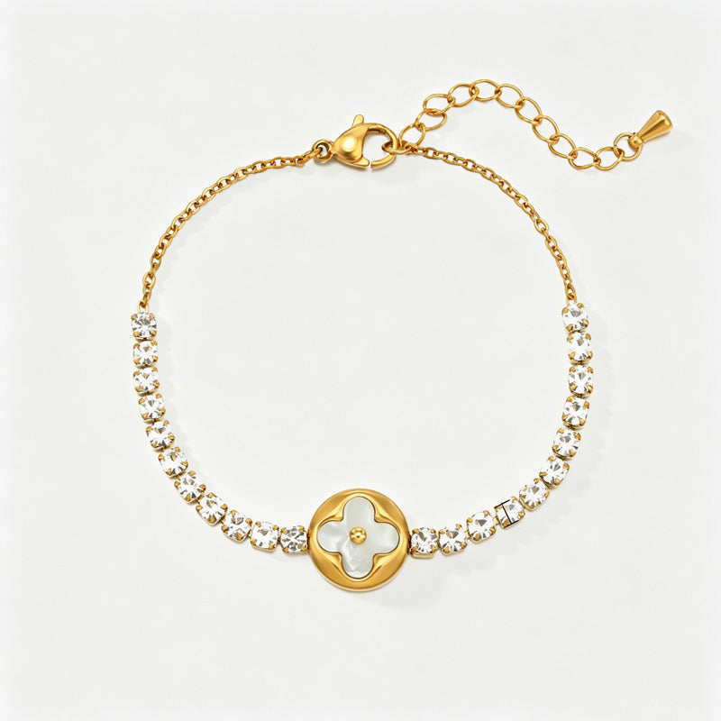Clover Rhinestone Chain Bracelet — gold bracelet, view 6