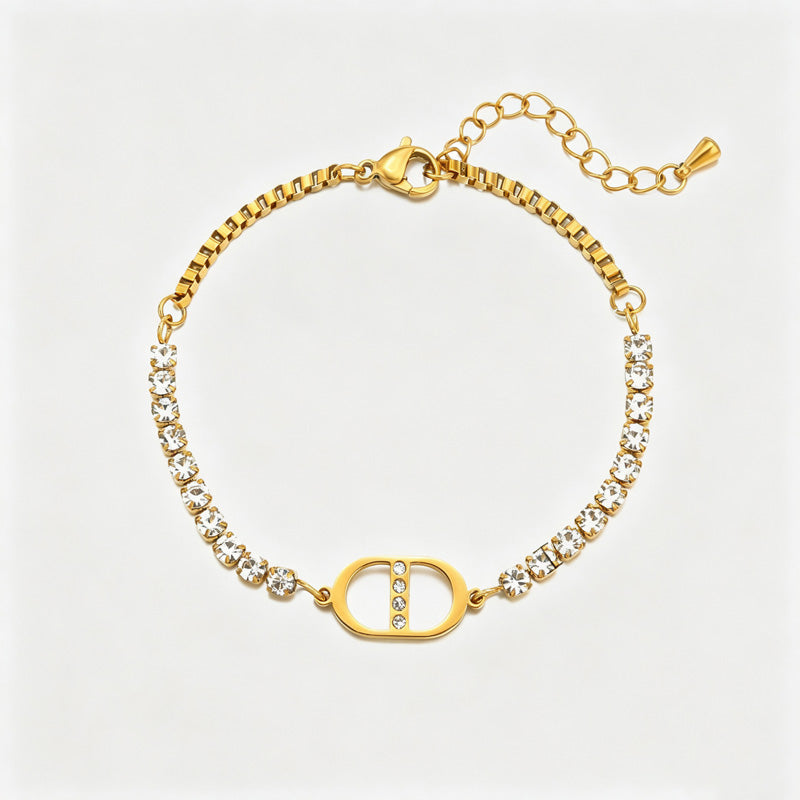 Clover Rhinestone Chain Bracelet — gold bracelet, view 7