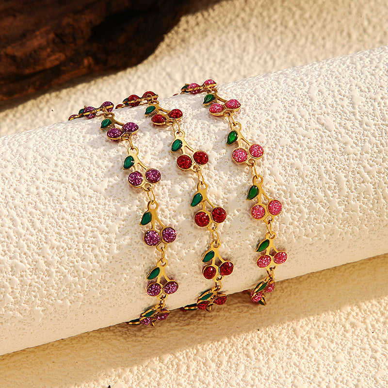 Cherry Zirconia Chain Bracelet — bracelet, view 2