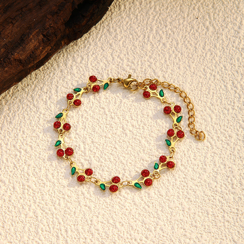 Cherry Zirconia Chain Bracelet — bracelet, view 3