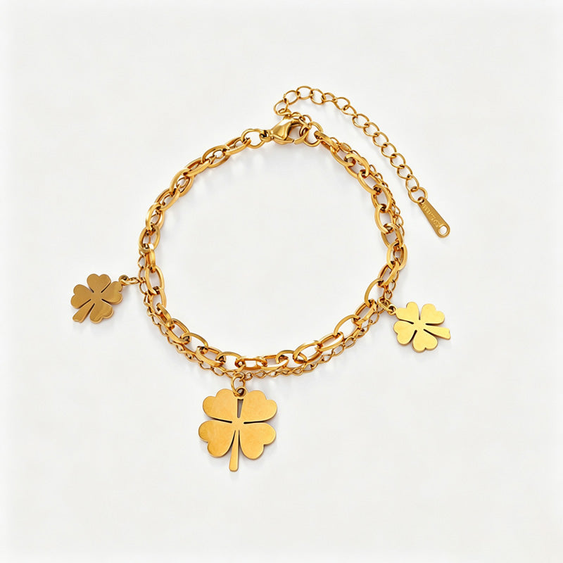 Double-Layer Clover Pendant Bracelet — bracelet, view 2
