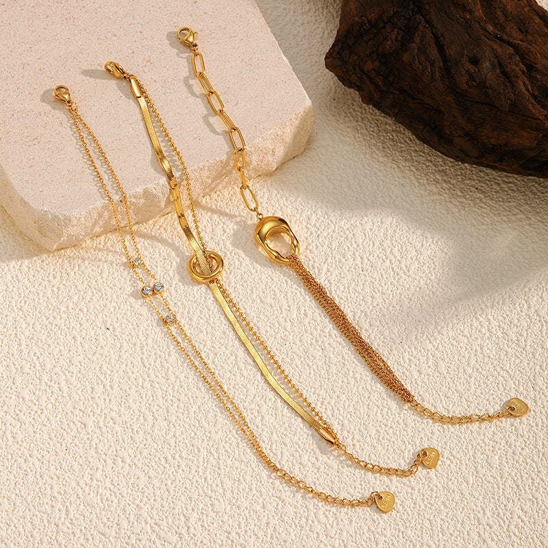 Double-Layer Zirconia Chain Bracelet — gold bracelet, view 2