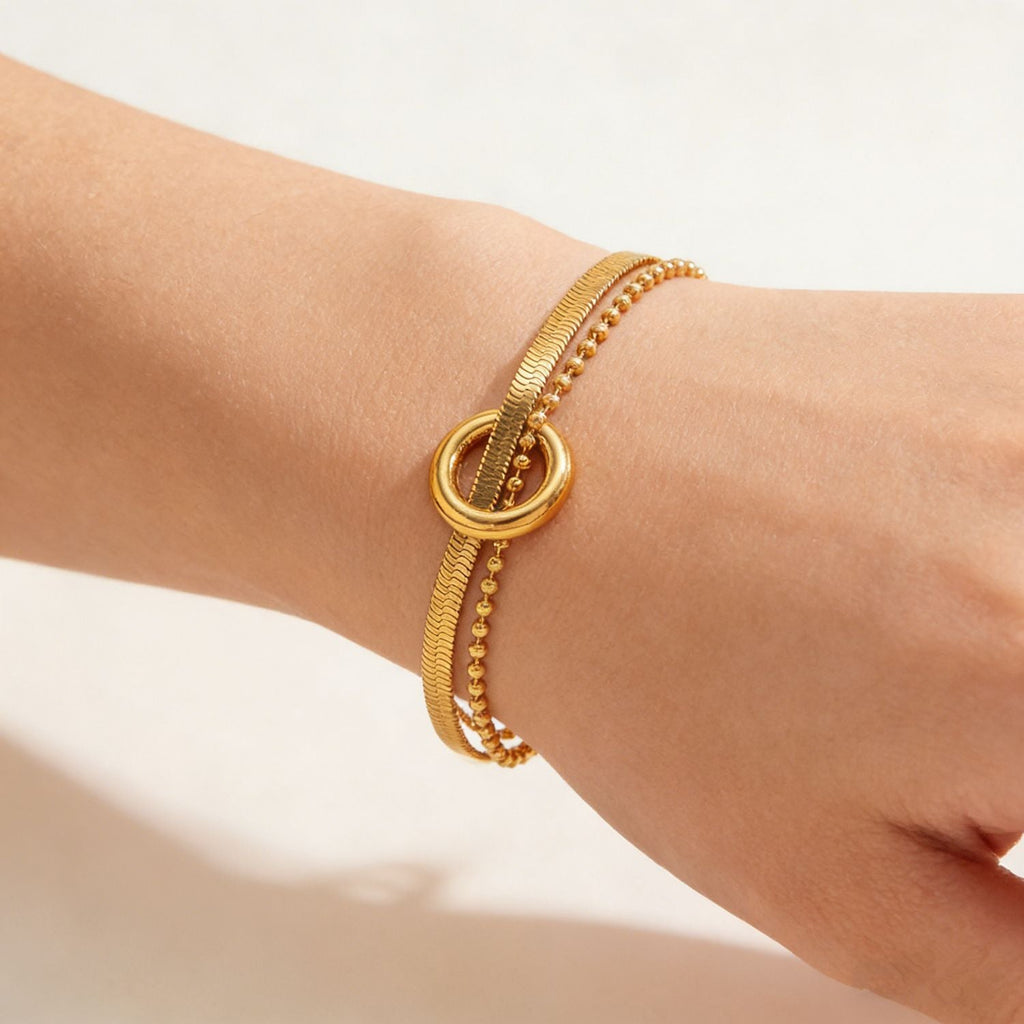 Double-Layer Zirconia Chain Bracelet — gold bracelet, view 3