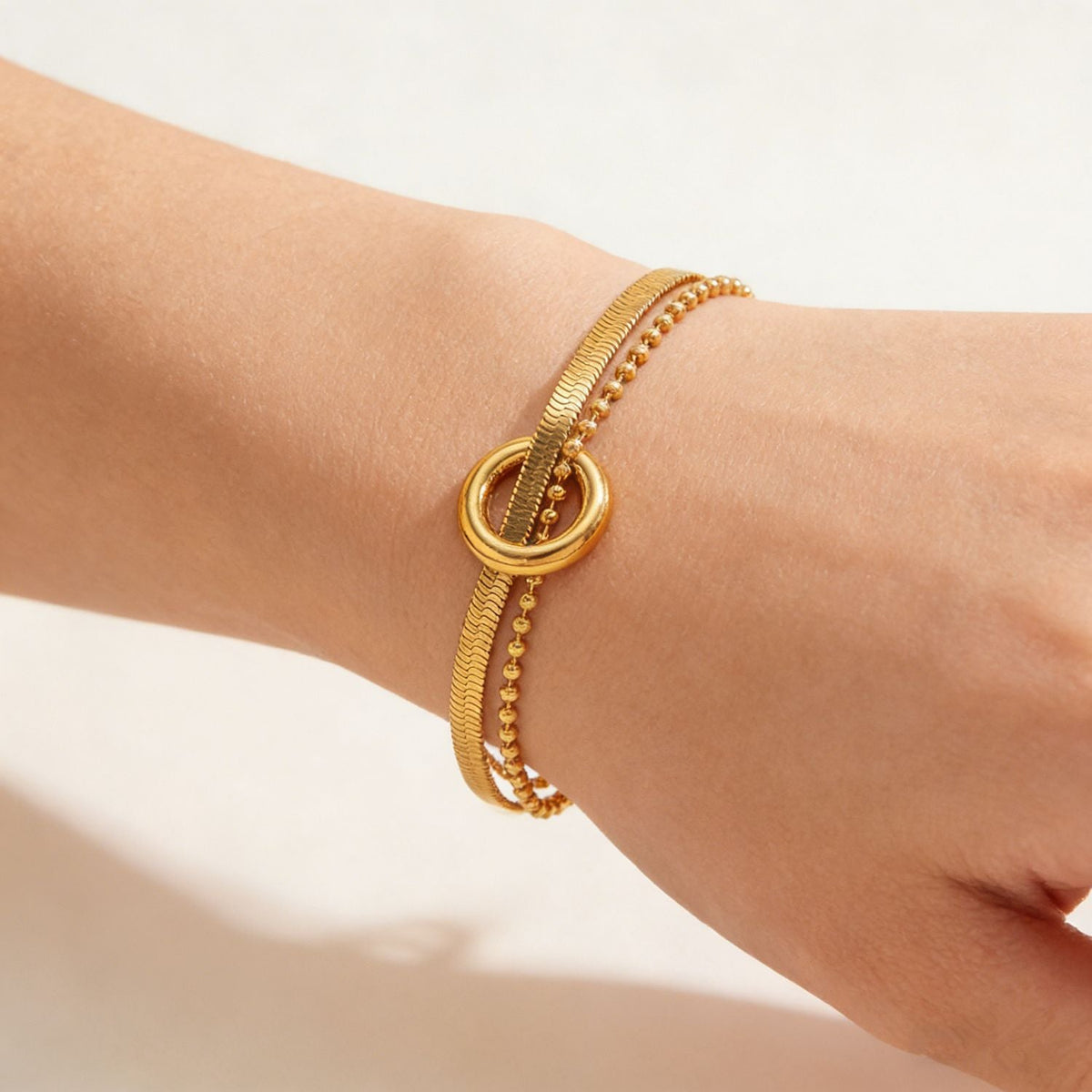Double-Layer Zirconia Chain Bracelet — gold bracelet, view 3