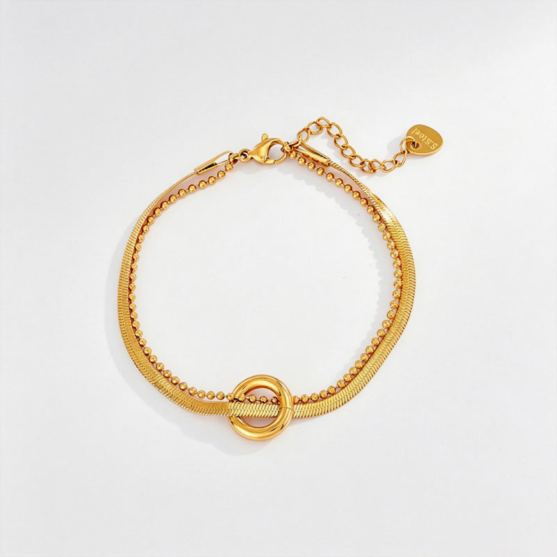 Double-Layer Zirconia Chain Bracelet — gold bracelet, view 5