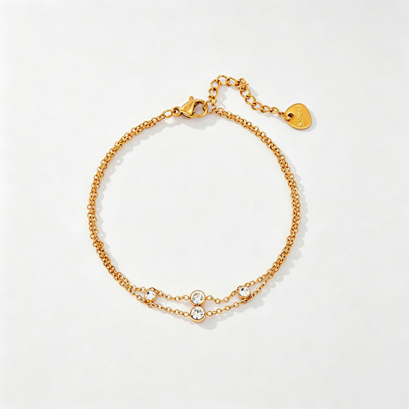Double-Layer Zirconia Chain Bracelet — gold bracelet, view 6