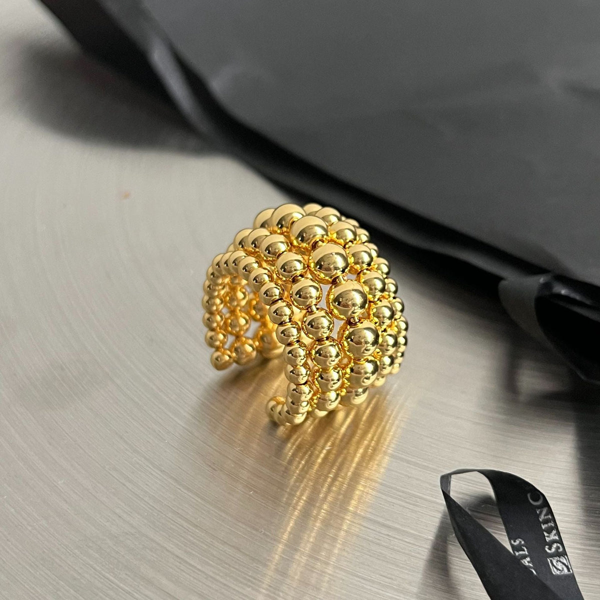 Multi-Layer Beaded Open Ring — ring, view 3