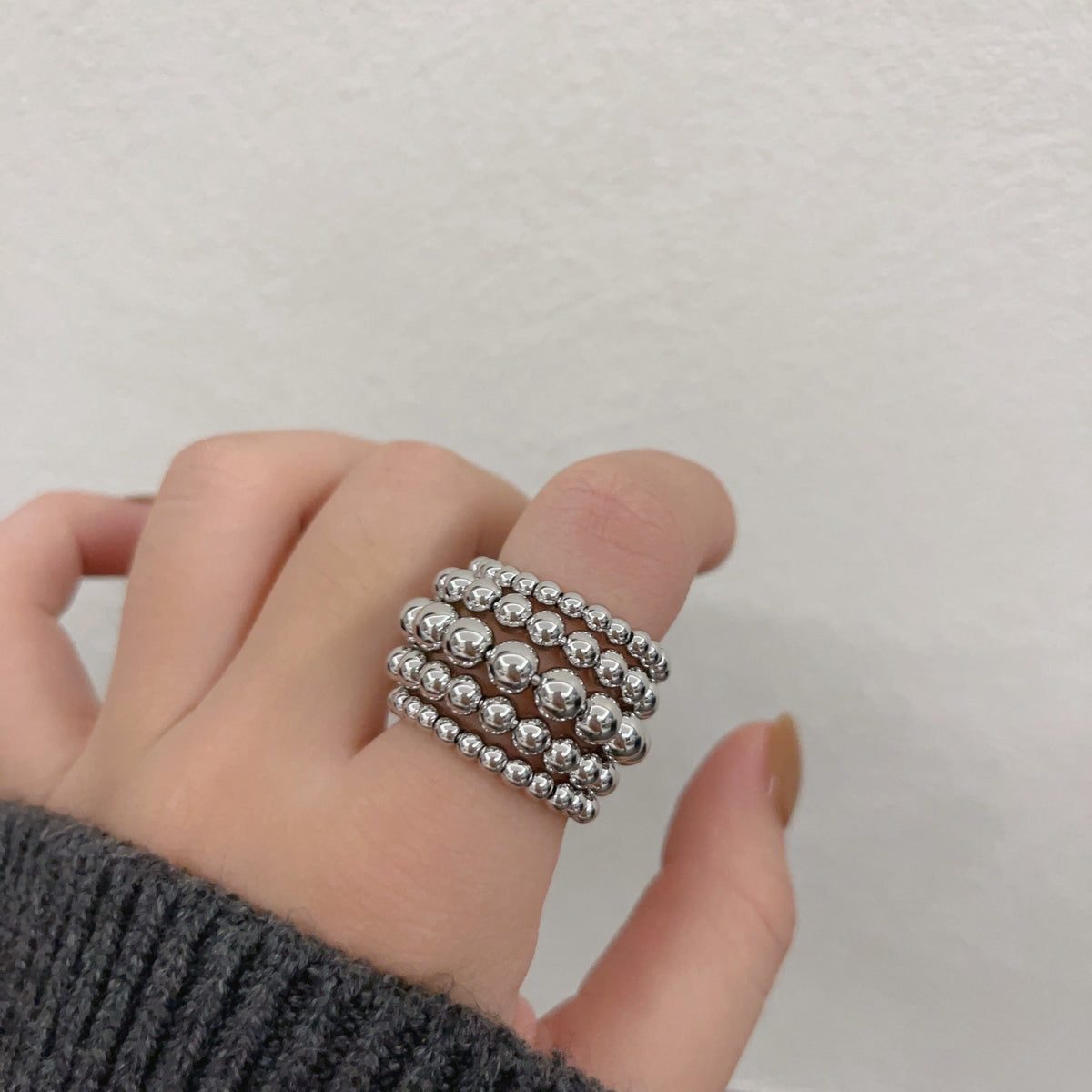 Multi-Layer Beaded Open Ring — ring, view 4