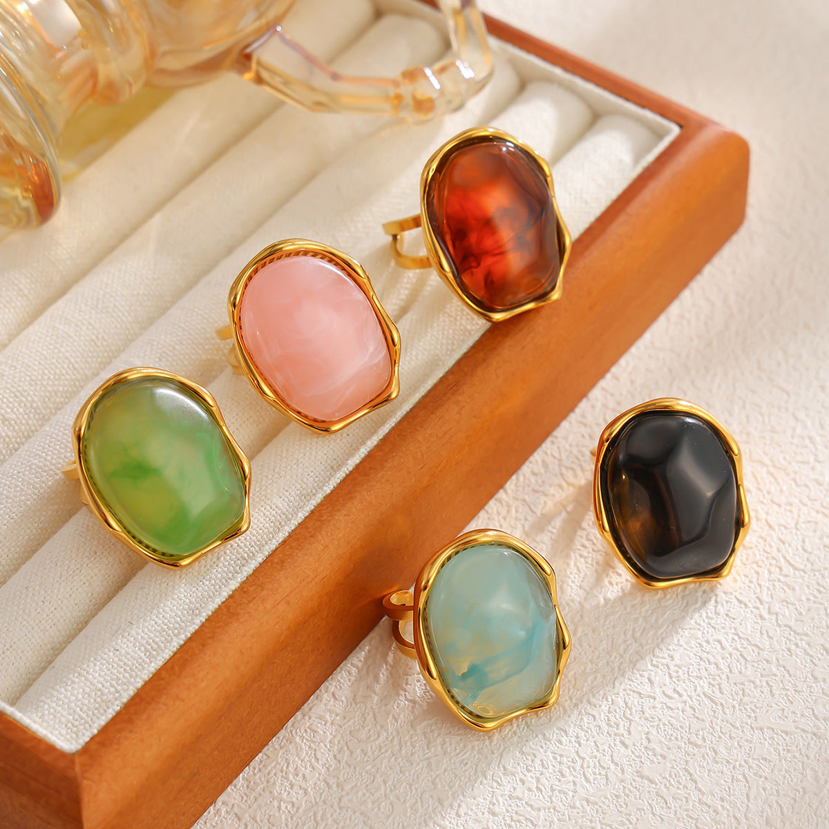 Marbled Resin Stackable Ring — ring, view 2